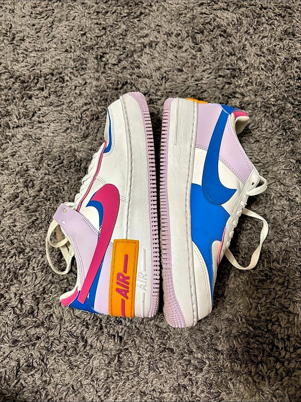 Nike Air Force 1 Shadow Orange Chalk Pink Glaze Shadow Sneakers in White & Blue